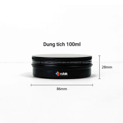 Kích thước hũ nhôm màu đen 100ml