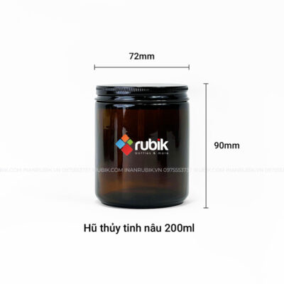 Kích thước hũ thủy tinh nâu đựng nến thơm 200ml