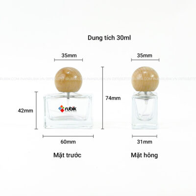 Kích thước chai đựng nước hoa 30ml nắp gỗ tròn