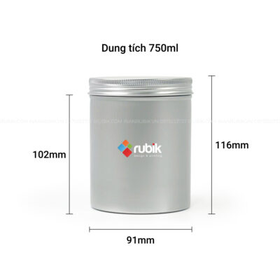 Kích thước hũ nhôm bạc 750ml