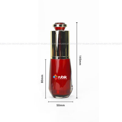 Kích thước chai nhựa acrylic chiết serum màu vàng và đỏ 30ml