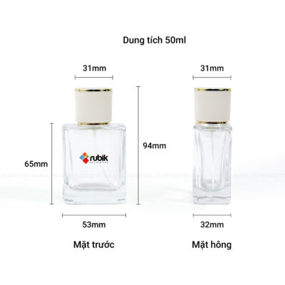 Kích thước chai nước hoa 50ml nắp trắng