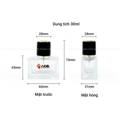 Kích thước vỏ chai thủy tinh chiết nước hoa 30ml 